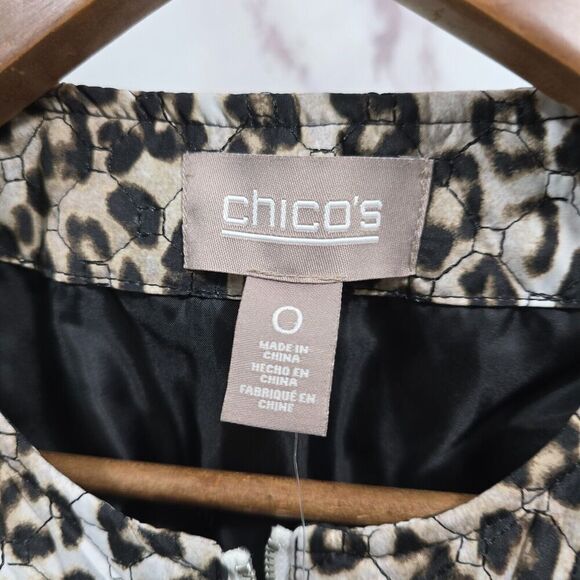Chicos Jacket Womens Small 0 Brown Leopard Zip Quilted Bomber Puffer Cheetah - Picture 3 of 13